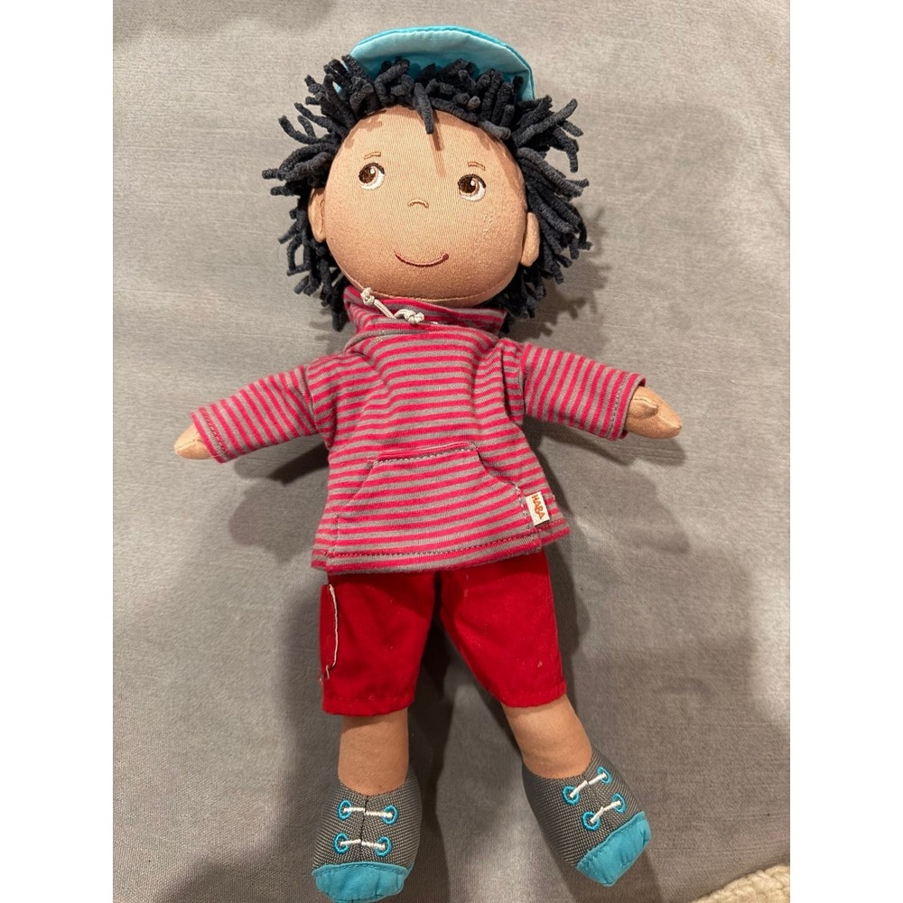 HABA William 12" Soft Body Doll Black Hair Brown Eyes Dark Skin